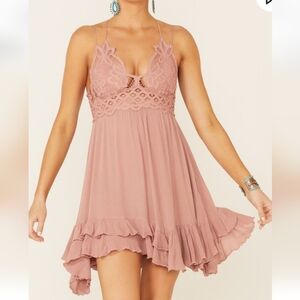 XS Free People Pink Rose Adella Slip Dress Lace Swing